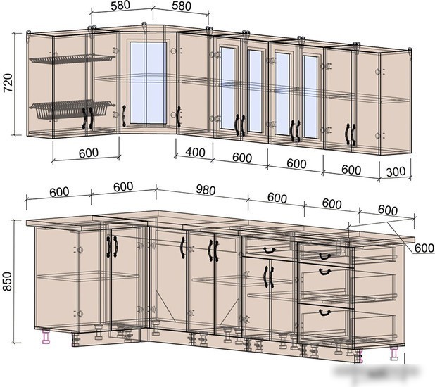 Готовая кухня Интерлиния Мила Крафт 1.2x2.8 (дуб английский/дуб полярный)
