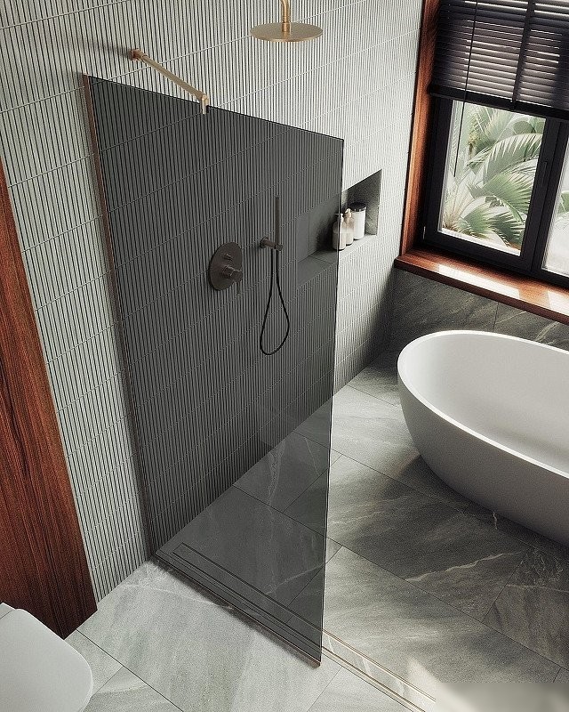 Душевая стенка MaybahGlass 99x195 MGD-1355-2у (графитовое стекло/бронза)
