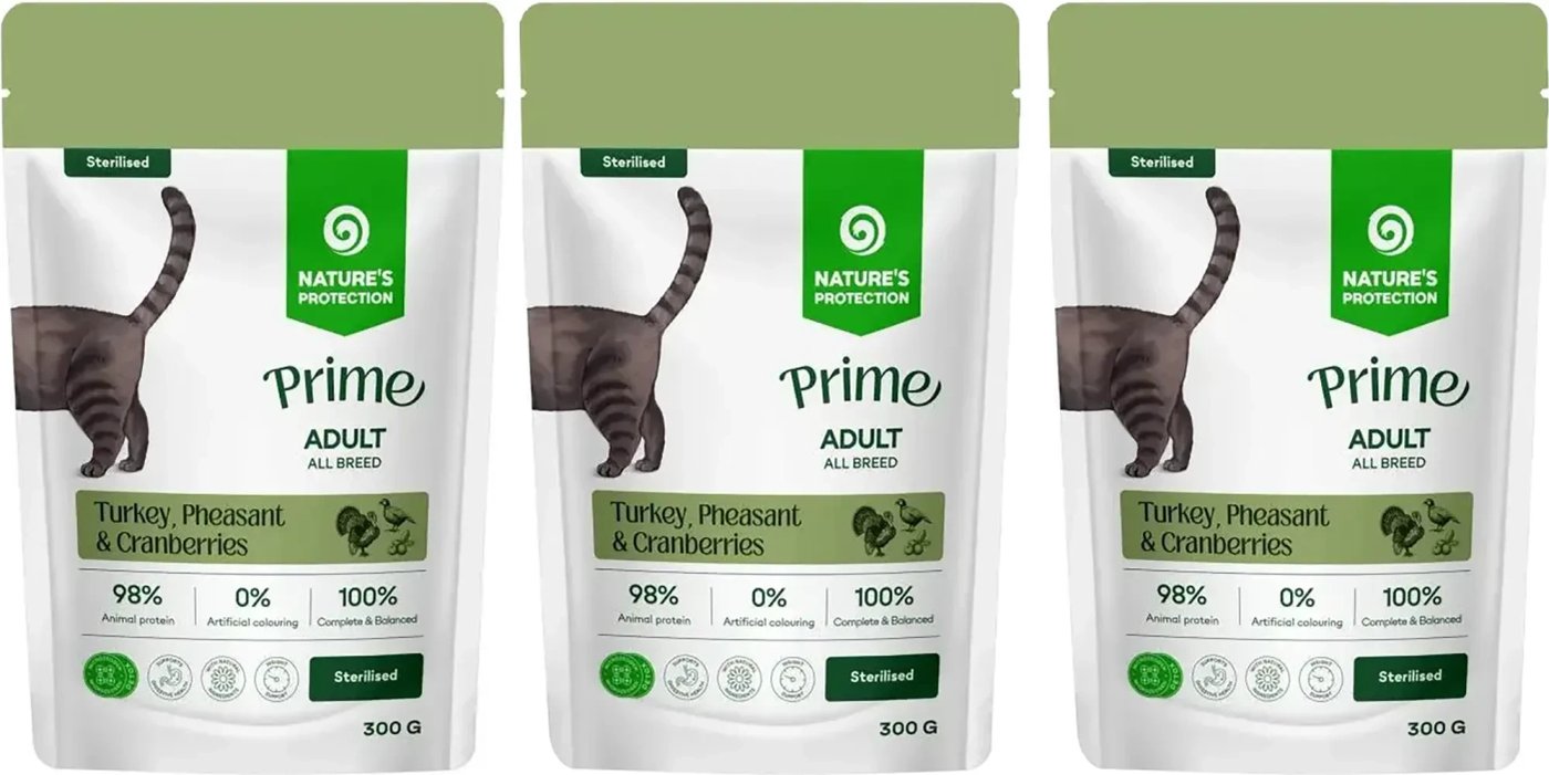 Пресервы Nature's Protection NP Prime Sterilised Кусочки в соусе индейка/фазан/клюква (3x300г)