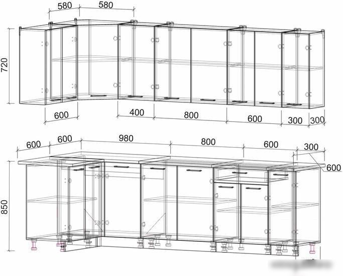 Угловая кухня Интерлиния Мила Лайт 1.2x2.7 (дуб золотой)