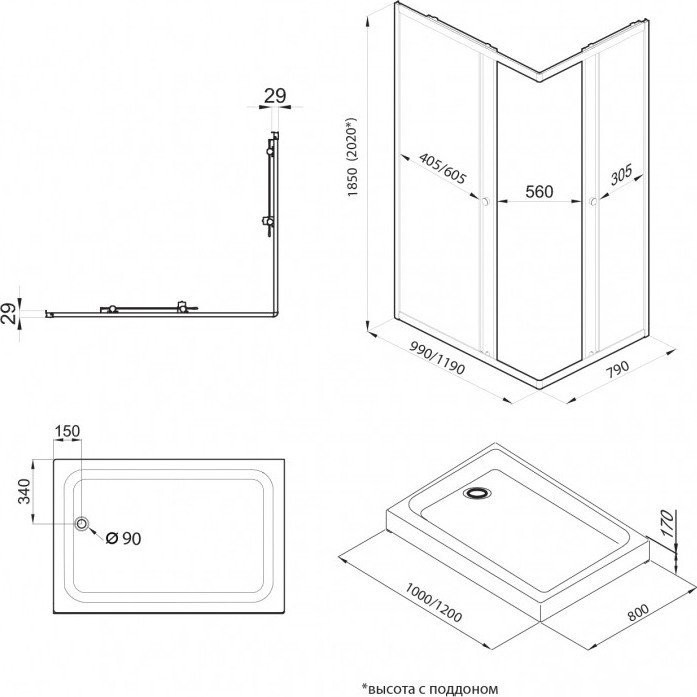 Душевой уголок Maroni Stile Nero-GLS 120x80 Щ0000063958