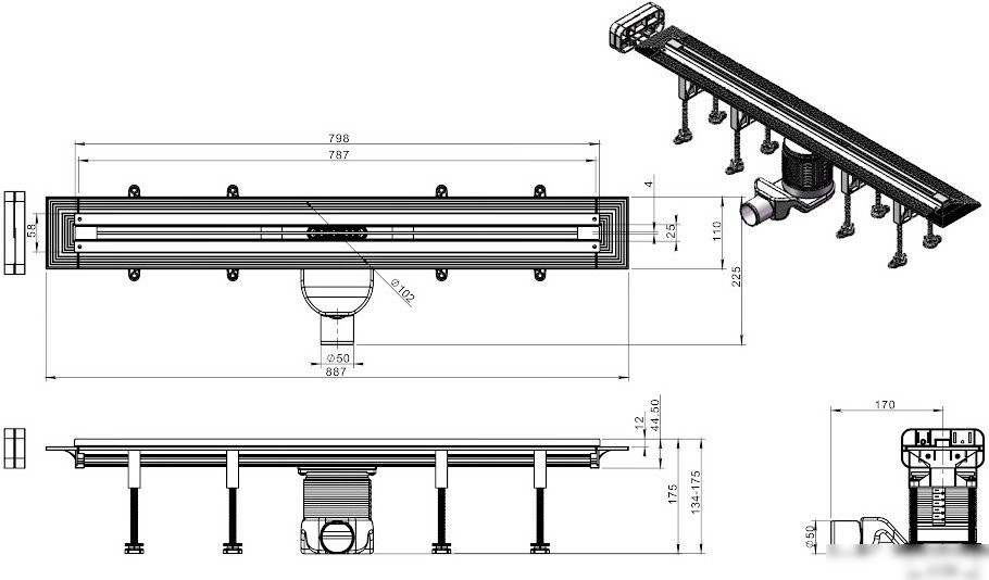 Трап/канал Roxen Razor Gun metal 910100GM