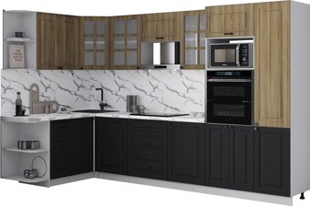 Готовая кухня Интерлиния Мила Деко 1.68x3.2 LV (черный/дуб вотан/белый гранит)