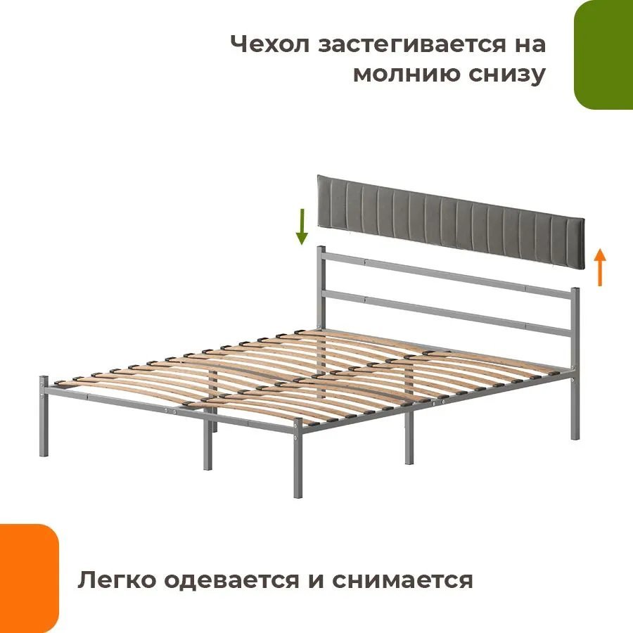 Кровать Домаклево Лофт Компакт 140x190 (серый/темно-серый велюровый чехол)