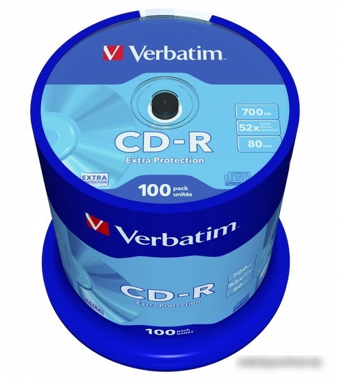 CD-R диск Verbatim 700Mb DL Extra Protection 52x CakeBox 100 шт. 43411