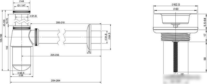 Сифон Wellsee Drainage System 182103005 (сифон, выпуск, хром)