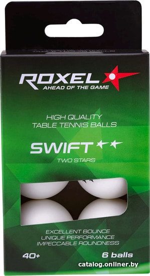 Мяч для настольного тенниса Roxel Swift (белый, 2 звезды, 6 шт.)