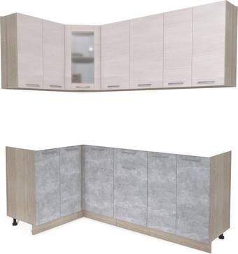 Готовая кухня Интерлиния Мила 12x20 без столешницы (вудлайн кремовый/бетон)