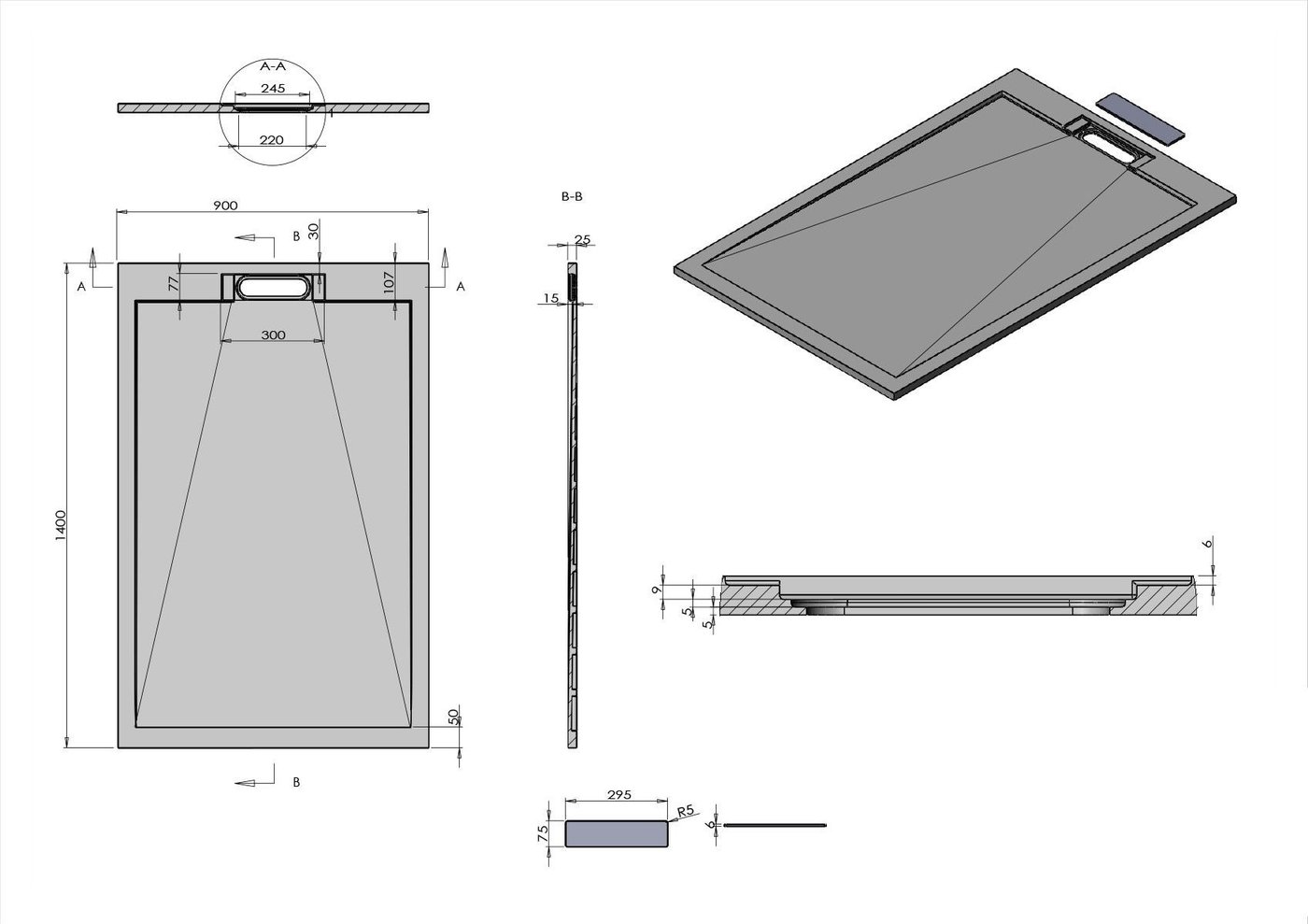 Душевой поддон Vincea VST-4SRL9014A 140x90