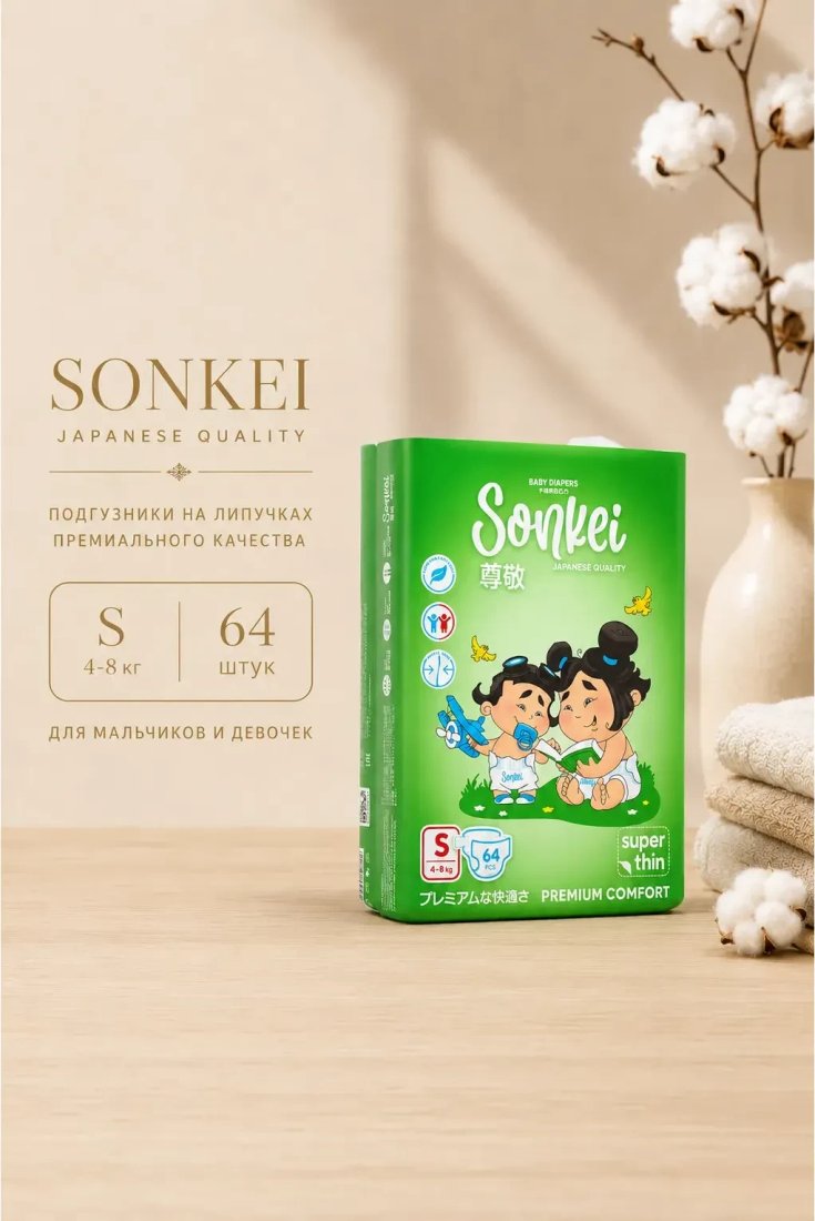 Подгузники Sonkei Super Thin S 4-8кг (64 шт)
