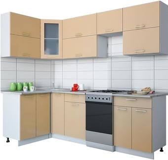 Угловая кухня Интерлиния Мила Gloss 50-12x25 (капучино глянец)