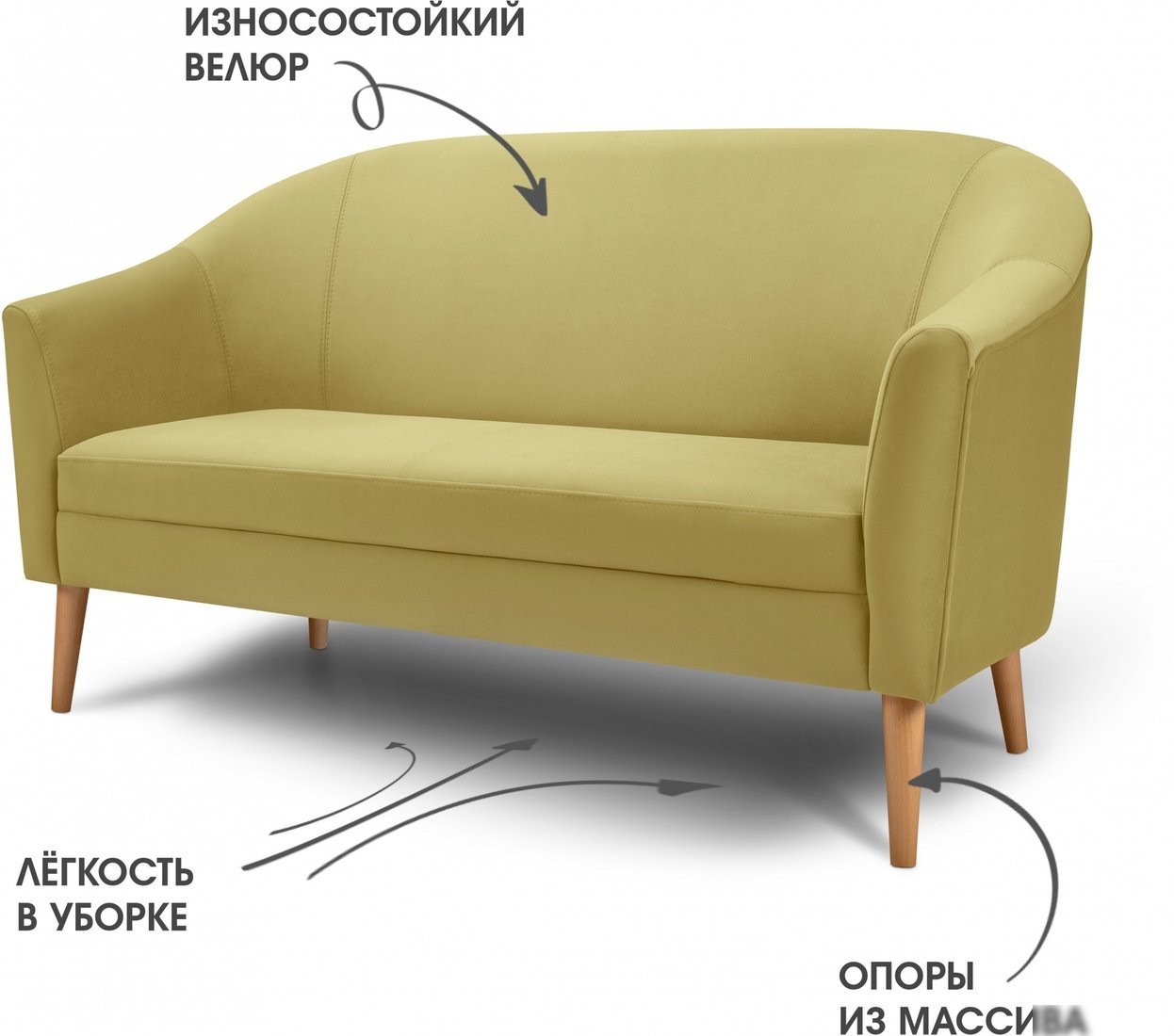 Диван Mio Tesoro Арти (Velutto 28/дерево натуральное)