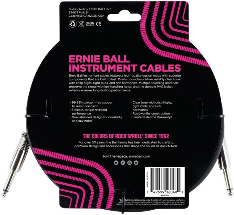 Гитарный кабель Ernie Ball P06048 6.3 мм - 6.3 мм (3 м, черный)