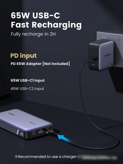 Внешний аккумулятор Ugreen PB205 25000mAh (серый)