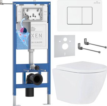 Унитаз подвесной Roxen Antares Tornado в комплекте с инсталляцией StounFix Dual Fresh 6 в 1 868548 (кнопка: белый глянцевая)
