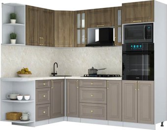 Готовая кухня Интерлиния Мила Шато 1.68x2.4 ВТ LV (дуб вотан/луна/опал светлый)