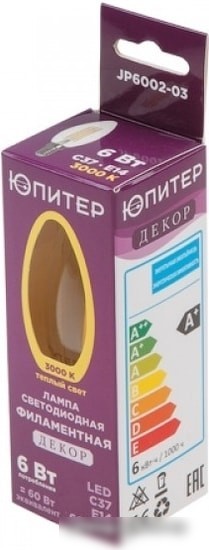 Светодиодная лампа Юпитер C37 E14 6 Вт 3000 К JP6002-03