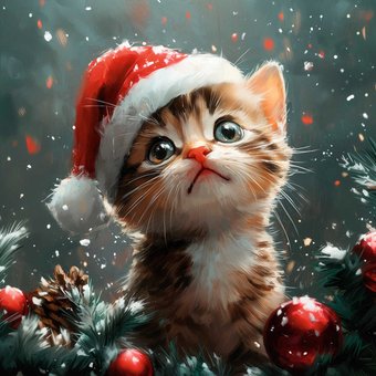 Алмазная мозаика Феникс+ Новогодний котенок 70805