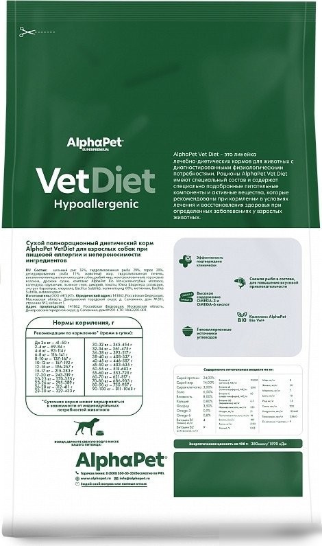 Сухой корм для собак AlphaPet VetDiet Hypoallergenic для взрослых собак 500 г