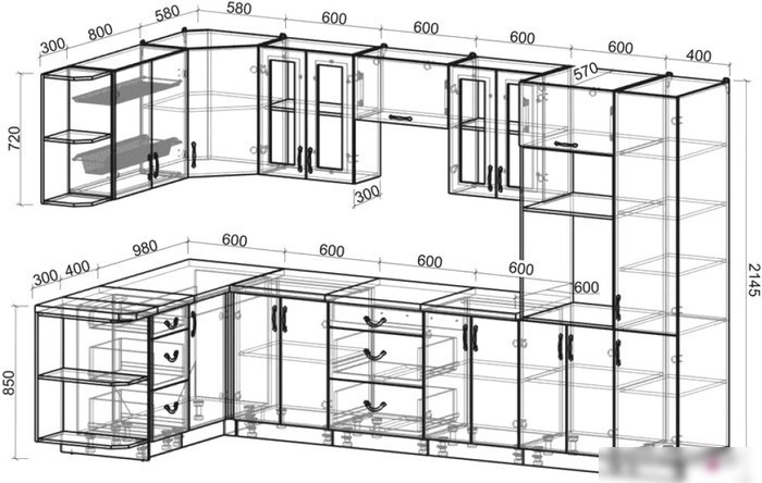 Готовая кухня Интерлиния Мила Крафт 1.68x3.4 левая (дуб полярный)
