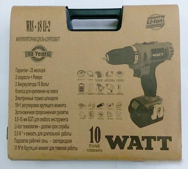 Дрель-шуруповерт WATT WAS-18 Li-2 101803112 (с кейсом)