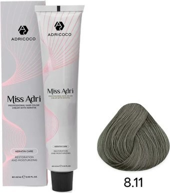 Крем-краска Adricoco Miss Adri 8.11 (100мл, светлый блонд интенсивный пепельный)