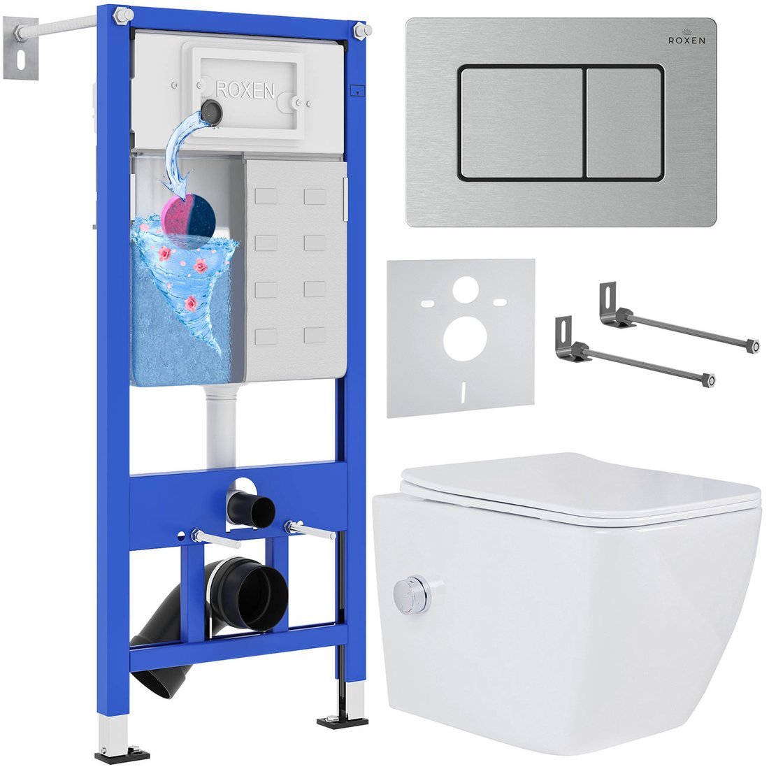 Унитаз подвесной Roxen Cube bidet в комплекте с инсталляцией StounFix Dual Fresh 6 в 1 968439 (кнопка: сатин) Унитаз подвесной Roxen Cube bidet в комплекте с инсталляцией StounFix Dual Fresh 6 в 1 968439 (кнопка: сатин)