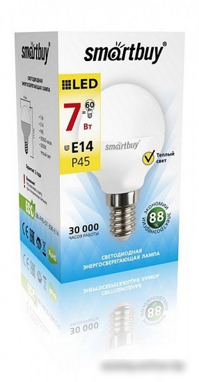 Светодиодная лампа SmartBuy P45 E14 7 Вт 3000 К [SBL-P45-07-30K-E14]
