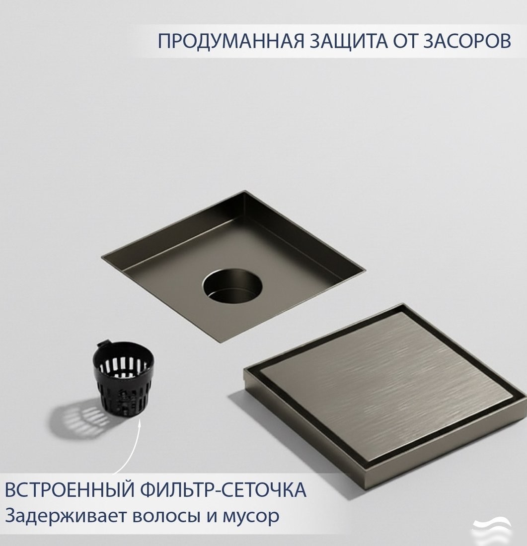 Трап/канал Lauter 214001-G5GM 150x150 (оружейная сталь)
