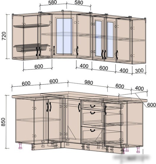 Готовая кухня Интерлиния Мила Крафт 1.2x2.0 (дуб английский/дуб полярный)