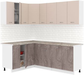 Готовая кухня Кортекс-мебель Корнелия Лира 1.5x2.1 (капучино/оникс/марсель)