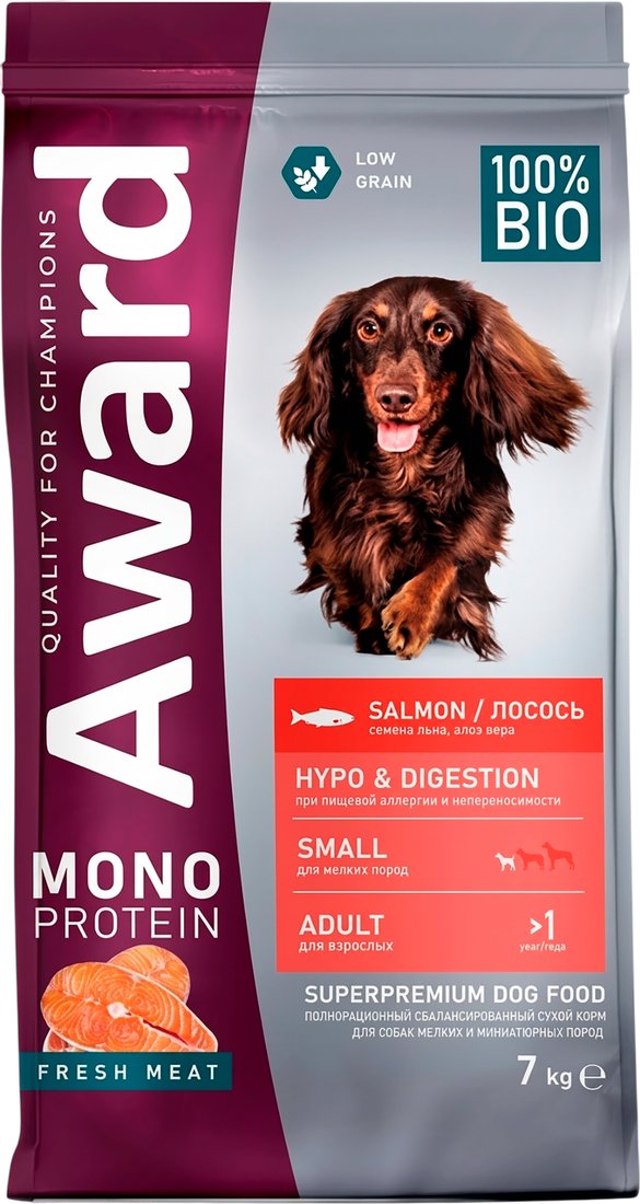 Сухой корм для собак Award Monoprotein из лосося с добавл. семян льна и алоэ вера 6201128 7 кг