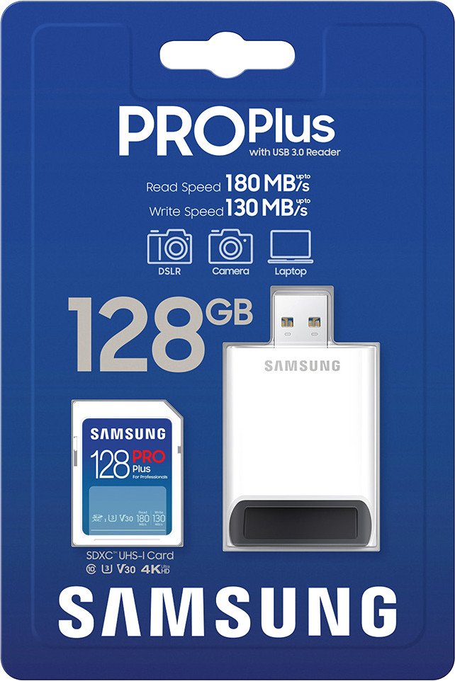 Карта памяти Samsung PRO Plus 2023 SDXC 128GB (с кардридером)
