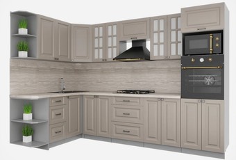 Готовая кухня Интерлиния Мила Деко 1.68x3.0 левая (луна-луна-травертин серый)