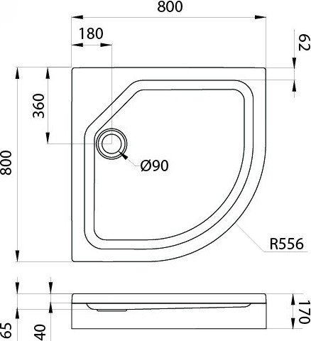 Душевой поддон Wellerein WRT E22 80х80 (низкий, полукруг, в комплекте)