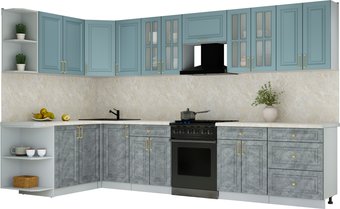 Готовая кухня Интерлиния Мила Шато 1.7x3.4 LV (океан/керамика/опал светлый)