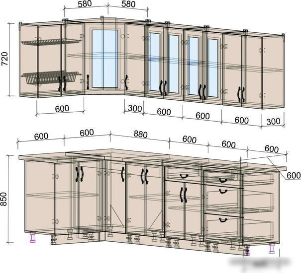 Угловая кухня Интерлиния Мила Крафт 1.2x2.7 (дуб полярный)