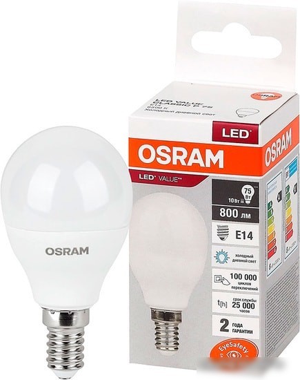 Светодиодная лампа Osram LV CL P75 10 SW/865 230V E14 10X1 RU