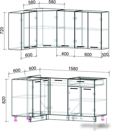 Готовая кухня Интерлиния Мила Лайт 1.2x1.6 без столешницы (бетон)