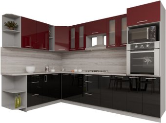 Готовая кухня Интерлиния Мила Gloss 1.88x3.0 левая (бордовый-черный)