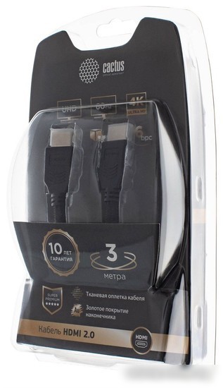 Кабель CACTUS HDMI - HDMI CS-HDMI.2-3 HDMI (3 м, черный)