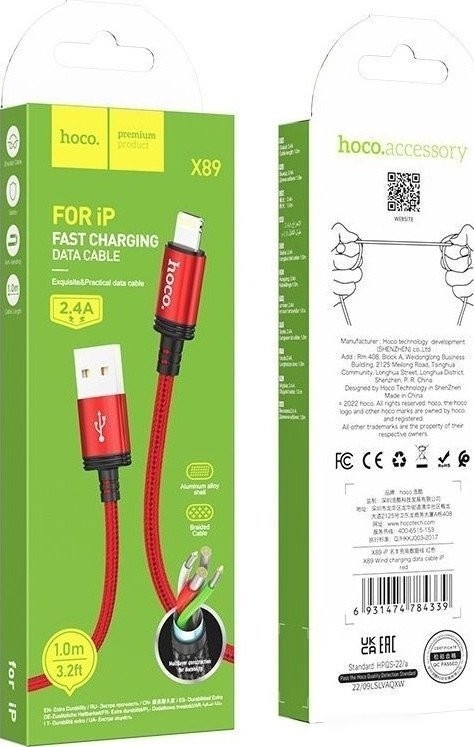 Кабель Hoco X89 USB Type-A - Lightning (1 м, красный)