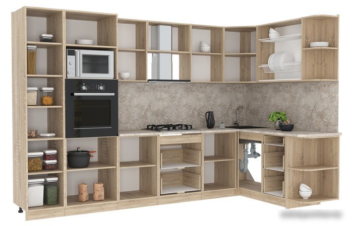 Готовая кухня Интерлиния Мила 1.68x3.2 правая (вудлайн кремовый/вудлайн кремовый/малага)