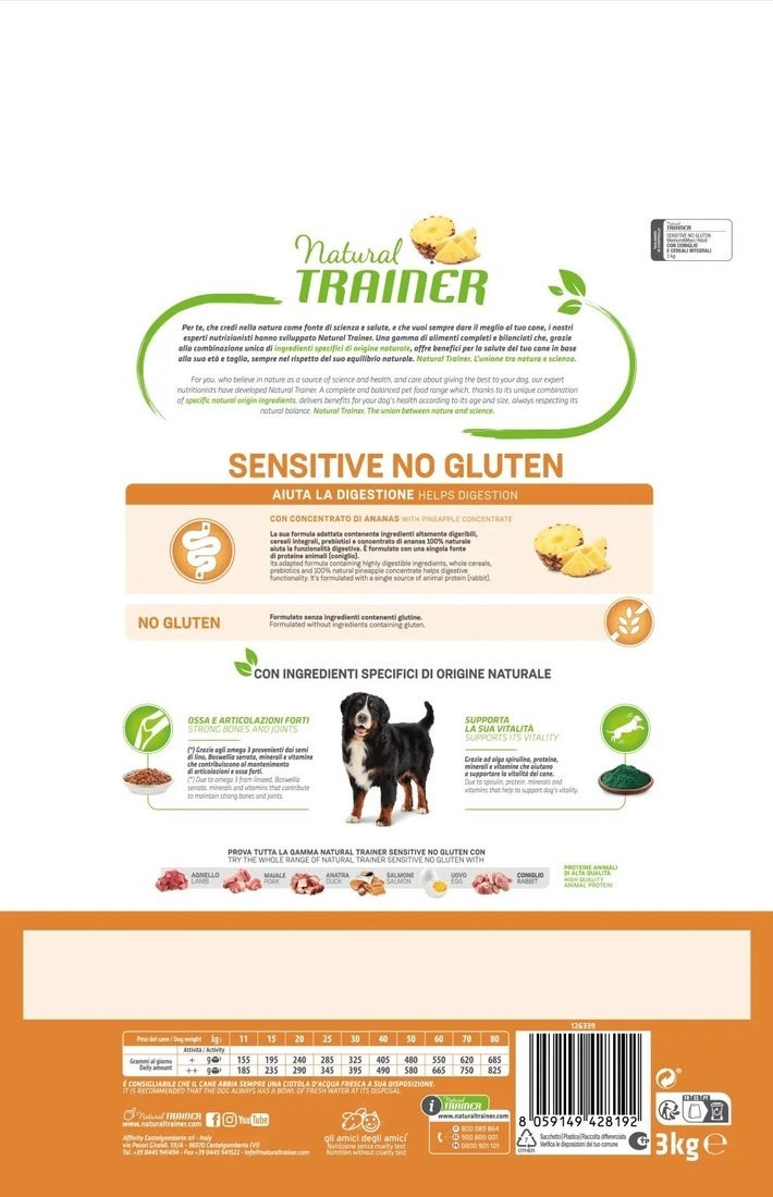 Сухой корм для собак Trainer Natural Sensitive No Gluten Medium&Maxi Adult с кроликом 3 кг