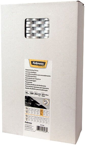 Пластиковая пружина для переплета Fellowes 14 мм., 100 шт., шаг 14.28, 21 кольцо (белый) FS-53466