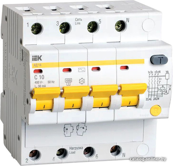 Дифференциальный автомат IEK MAD10-4-010-C-030 Дифференциальный автомат IEK MAD10-4-010-C-030