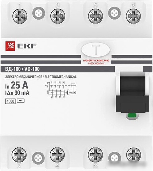 Устройство защитного отключения EKF PROxima ВД-100 4P 25А 30мА elcb-4-25-30-em-pro