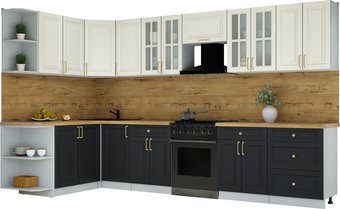 Готовая кухня Интерлиния Мила Шато 1.7x3.4 LV (белый/черный/дуб бунратти)
