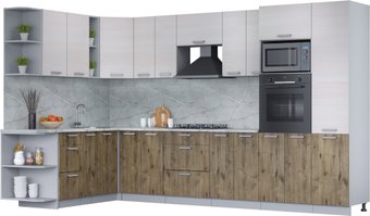 Готовая кухня Интерлиния Мила Лайт 1.88x3.4 левая (вудлайн кремовый/дуб веллингтон/серый каспий)