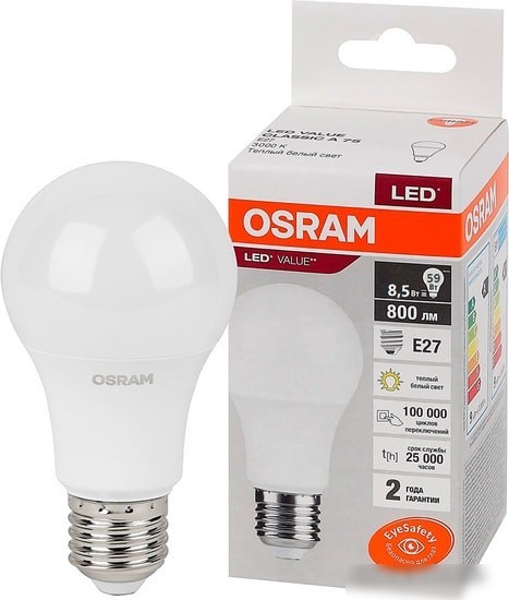 Светодиодная лампа Osram LV CL A75 10 SW/830 230V E27 10X1 RU